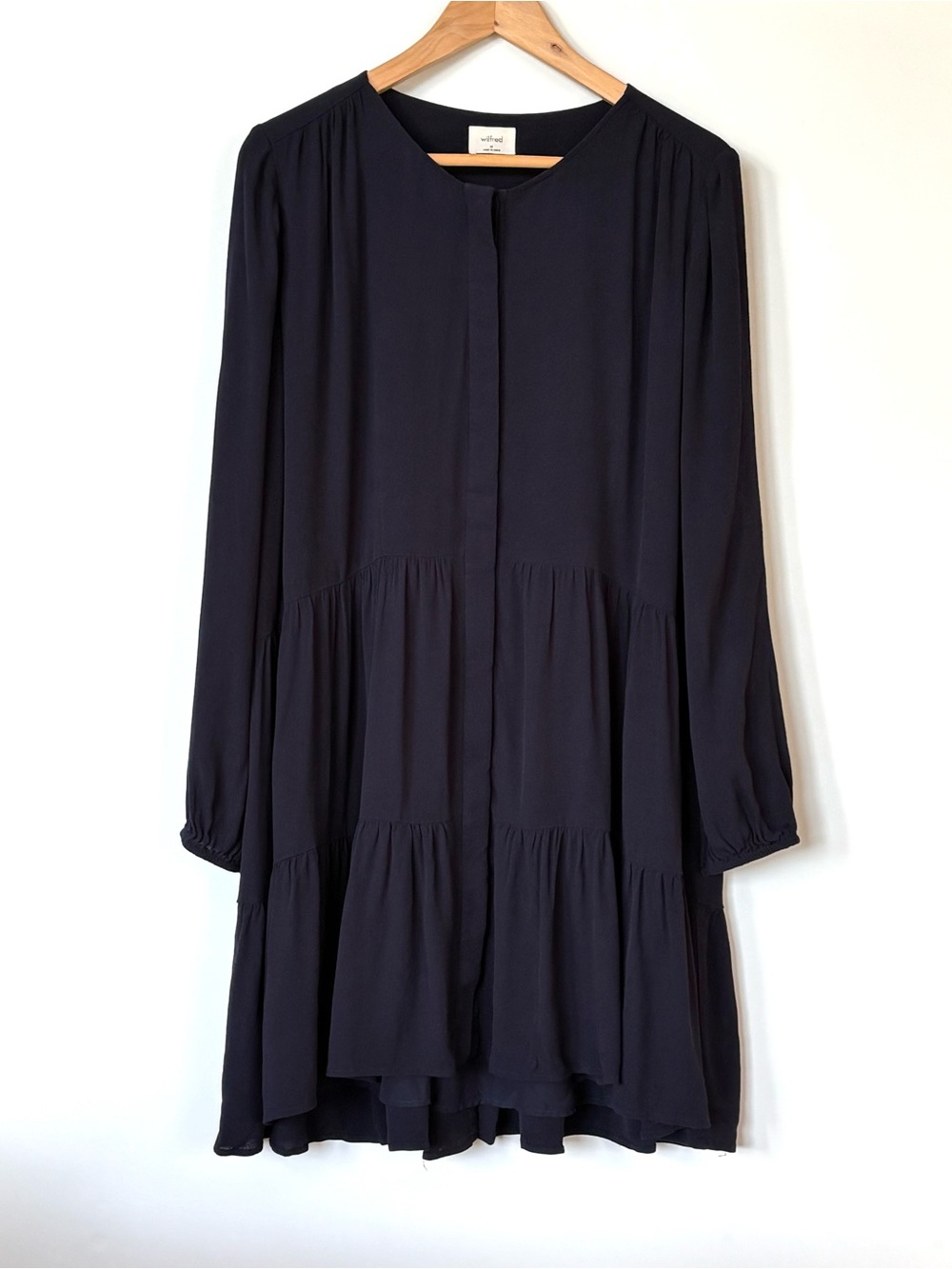 Aritzia Wilfred Barossa Indigo Navy Long Sleeve Tiered Babydoll Mini Dress